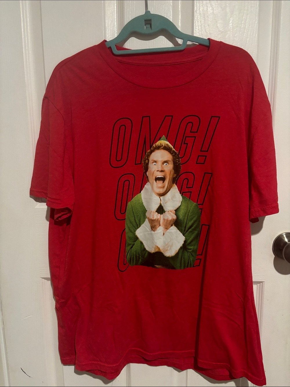 Red Graphic T-Shirt Featuring Buddy the Elf ‘OMG!’